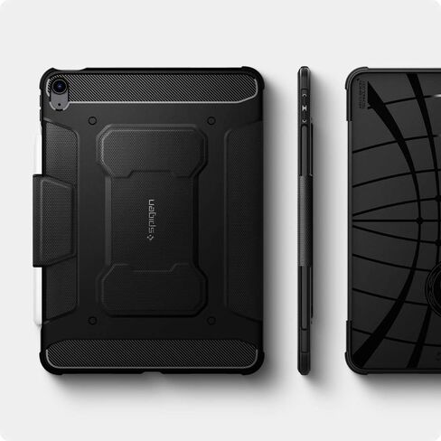 Spigen Rugged Armor Pro مصمم لجهاز iPad Air الجيل الخامس (2022) / حافظة iPad Air الجيل الرابع (2020) مقاس 10.9 بوصة مع حامل قلم رصاص - أسود in Kuwait
