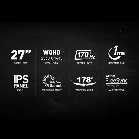 MSI شاشة العاب G273CQ، 27 انش، 2560 × 1440 (QHD)، VA 170Hz، فري سينك بريميوم، HDR، HDMI، منفذ عرض، امالة، اسود in Kuwait