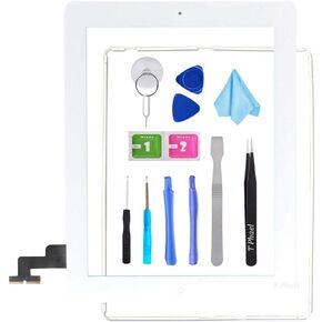 قطعة غيار للشاشة T Phael White لجهاز iPad 2 A1395 A1396 A1397، iPad2 مجموعة زجاجية أمامية تعمل باللمس - تتضمن زر الصفحة الرئيسية + حامل كاميرا + لاصق مثبت مسبقًا + مجموعة أدوات in Kuwait