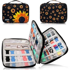 Sambois Watch Band Storage Case Hold 35 Watch Straps Portable Organizer Storage Bag, Watch Band Case Compatible with Apple Watch Band, Watch Band Pin, Cable, Headset and Other Accessories White Line