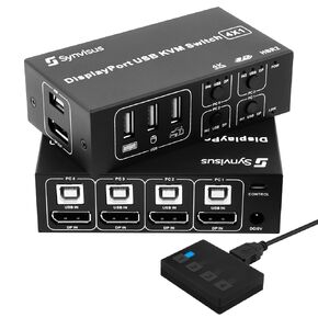 Synvisus DisplayPort KVM Switch 4 Port 3D UHD 4K@60Hz, 2K@120Hz 4 in 1 Out USB and DP1.2 KVM Switcher, with 4 USB Cables-Upgraded Version in Saudi Arabia
