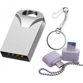 Mini USB Drives Flash Memory Sticks Thumb Drive pendrive U Disk for car Music (4GB Silver with OTG/Type-C Converter)