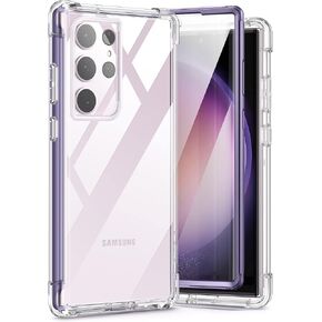 حافظة SURITCH لهاتف Samsung Galaxy S23 Ultra Clear مقاس 6.8 بوصات (فقط)، [واقي شاشة مدمج] هيكل صلب واقٍ لكامل الجسم + حافظة هاتف TPU ناعمة لهاتف Samsung S23 Ultra - (حافة أرجوانية) in Kuwait