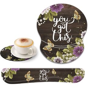 Ergonomic Gel Mouse Wrist Rest Pad and Keyboard Pad Set,Anti-Slip PU Bottom Easy Typing and Relieve Wrist Pain with Cute Coaster Set (3-Black Leopard Print)