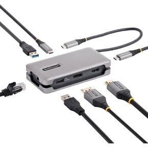 محول StarTech.com USB-C متعدد المنافذ - 4K 60 هرتز HDMI/DP - محور USB 3 منافذ - تمرير توصيل الطاقة 100 وات - GbE - قاعدة توصيل صغيرة للسفر مع شحن - كابل ملفوف بطول 1 قدم/30 سم (DKT31CDHPD3)