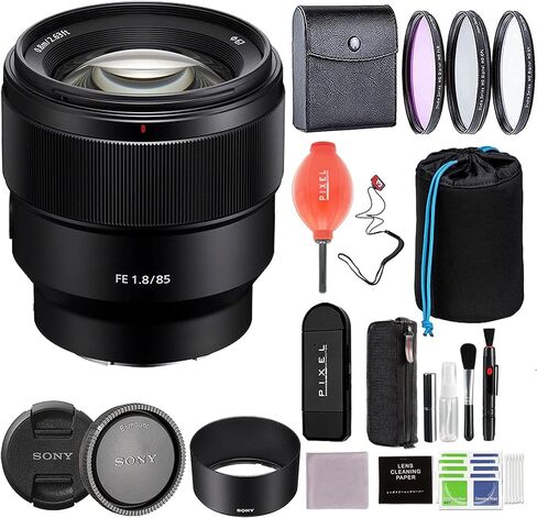 عدسة الكاميرا الرئيسية الثابتة Sony FE مقاس 85 مم F/1.8 (SEL85F18) مع ملحقات متقدمة وحزمة سفر | عدسة سوني 85 ملم in Kuwait