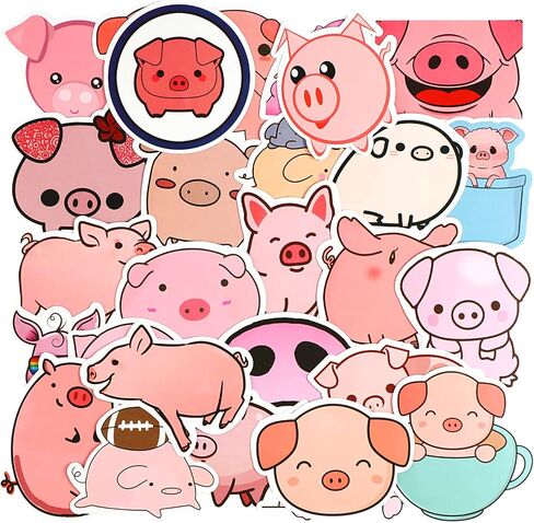 Pig Stickers 100 Pieces Kawaii Cartoon Pink Piggy Sticker for Kids Waterproof Vinyl Cute Animal Stickers for Water Bottles, Laptop, DIY Decoration,Scrapbook, Skateboard, Phone Case in Saudi Arabia