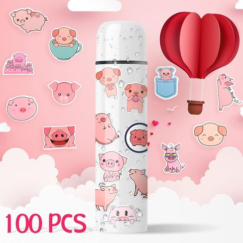 Pig Stickers 100 Pieces Kawaii Cartoon Pink Piggy Sticker for Kids Waterproof Vinyl Cute Animal Stickers for Water Bottles, Laptop, DIY Decoration,Scrapbook, Skateboard, Phone Case in Saudi Arabia