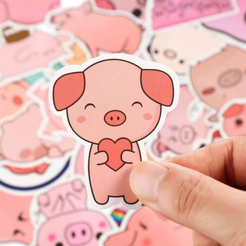 Pig Stickers 100 Pieces Kawaii Cartoon Pink Piggy Sticker for Kids Waterproof Vinyl Cute Animal Stickers for Water Bottles, Laptop, DIY Decoration,Scrapbook, Skateboard, Phone Case in Saudi Arabia