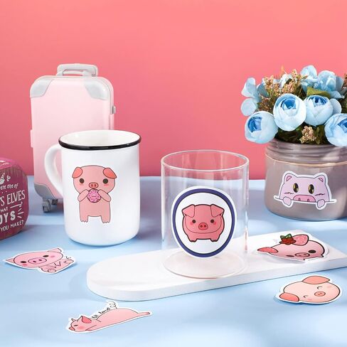 Pig Stickers 100 Pieces Kawaii Cartoon Pink Piggy Sticker for Kids Waterproof Vinyl Cute Animal Stickers for Water Bottles, Laptop, DIY Decoration,Scrapbook, Skateboard, Phone Case in Saudi Arabia