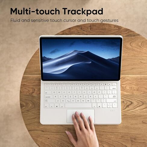 حافظة لوحة المفاتيح doqo Samsung Galaxy Tab S9+/S8+/S7 Plus/S7 FE مقاس 12.4 بوصة، حافظة مغناطيسية مع لوحة مفاتيح مدمجة ولوحة لمس مدمجة، حامل ناتئ عائم بإضاءة خلفية، غطاء واقٍ نحيف، أبيض in Kuwait