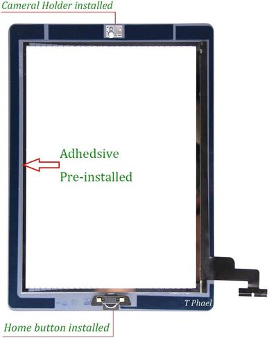 قطعة غيار للشاشة T Phael White لجهاز iPad 2 A1395 A1396 A1397، iPad2 مجموعة زجاجية أمامية تعمل باللمس - تتضمن زر الصفحة الرئيسية + حامل كاميرا + لاصق مثبت مسبقًا + مجموعة أدوات in Kuwait