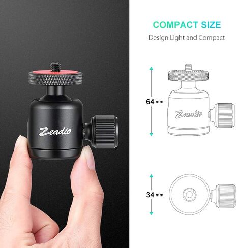 Zeadio Tripod Mini Ball Head, with 1/4" 3/8" Screw Ball Head Tripod Mount for Cameras, DSLR, Monopod, Slider, Tripod etc in Kuwait
