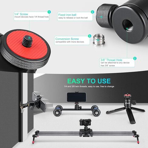 Zeadio Tripod Mini Ball Head, with 1/4" 3/8" Screw Ball Head Tripod Mount for Cameras, DSLR, Monopod, Slider, Tripod etc in Kuwait
