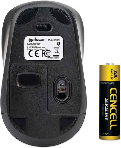 Manhattan Ergonomic Wireless & Bluetooth Mouse - with 800/1200 / 1600 dpi, 3 Buttons with Scroll Wheel, Auto Power Management - for Mac, Laptops, Computers – 3 Yr Mfg Warranty- Black & White, 179645 in Kuwait