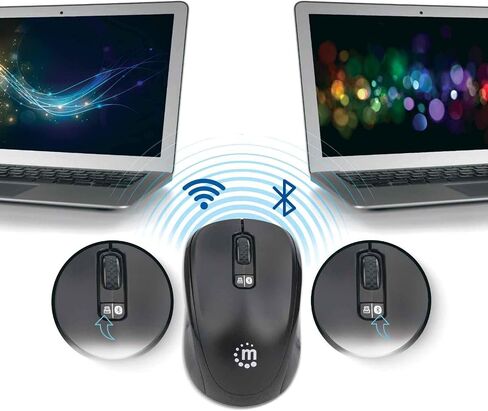 Manhattan Ergonomic Wireless & Bluetooth Mouse - with 800/1200 / 1600 dpi, 3 Buttons with Scroll Wheel, Auto Power Management - for Mac, Laptops, Computers – 3 Yr Mfg Warranty- Black & White, 179645 in Kuwait