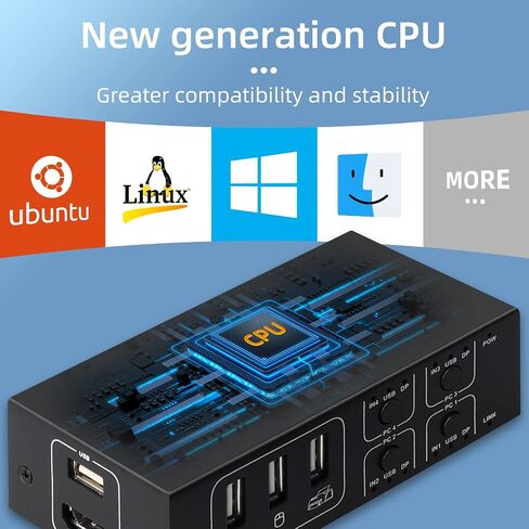 محول Synvisus DisplayPort KVM 4 منافذ 3D UHD 4K@60 هرتز، 2K@120 هرتز 4 في 1 مخرج USB ومحول DP1.2 KVM، مع 4 كابلات USB - نسخة مطورة in Saudi Arabia