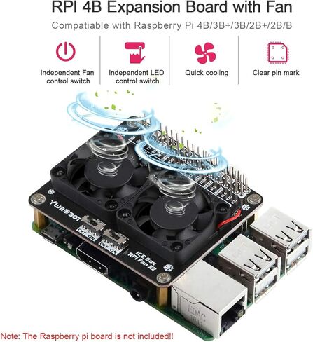 مراوح تبريد مزدوجة Raspberry Pi 4B ، مجموعة Raspberry Pi 4B ، Raspberry Pi 4B GPIO Expansion Board DC 5V 0.2A مع LED متوافق مع Raspberry Pi 4B / 3B+ / 3B / 3A + in Kuwait