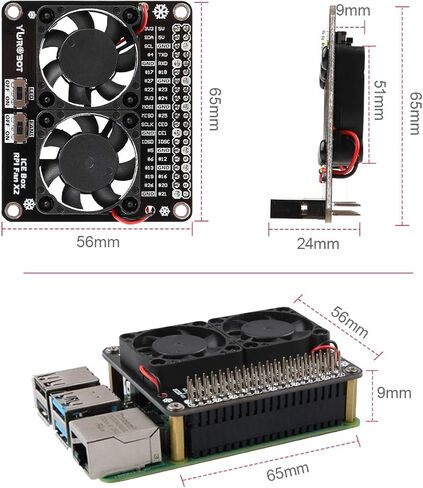 مراوح تبريد مزدوجة Raspberry Pi 4B ، مجموعة Raspberry Pi 4B ، Raspberry Pi 4B GPIO Expansion Board DC 5V 0.2A مع LED متوافق مع Raspberry Pi 4B / 3B+ / 3B / 3A + in Kuwait