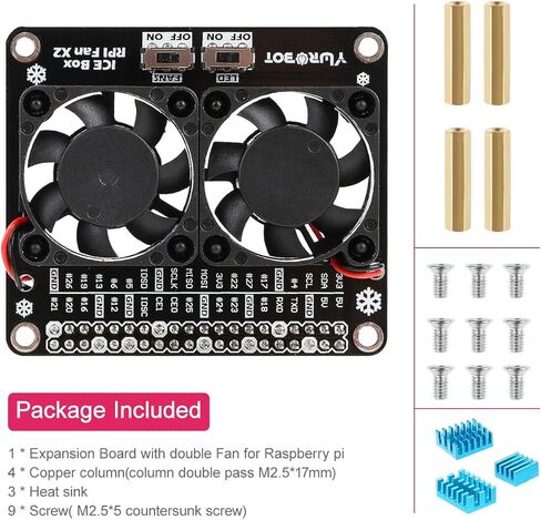 مراوح تبريد مزدوجة Raspberry Pi 4B ، مجموعة Raspberry Pi 4B ، Raspberry Pi 4B GPIO Expansion Board DC 5V 0.2A مع LED متوافق مع Raspberry Pi 4B / 3B+ / 3B / 3A + in Kuwait