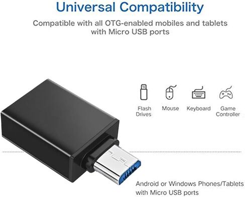 محول ميكرو USB إلى USB 3.0 OTG من SIREG محول يو إس بي ذكر إلى أنثى متوافق مع سامسونج S7 S6 إيدج S4 S3، LG G4، جهاز تحكم عن بعد دي جيه آي سبارك مافيك، أندرويد تاب (أسود + فضي) in Kuwait