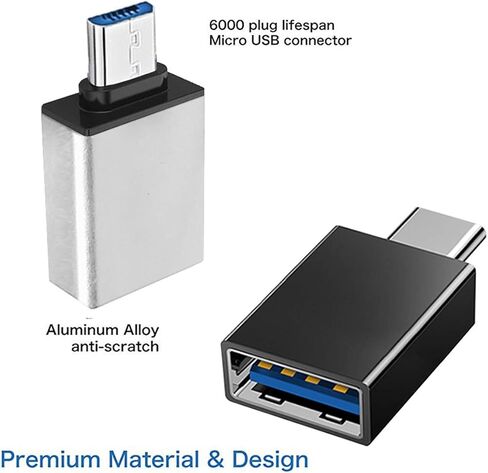 محول ميكرو USB إلى USB 3.0 OTG من SIREG محول يو إس بي ذكر إلى أنثى متوافق مع سامسونج S7 S6 إيدج S4 S3، LG G4، جهاز تحكم عن بعد دي جيه آي سبارك مافيك، أندرويد تاب (أسود + فضي) in Kuwait