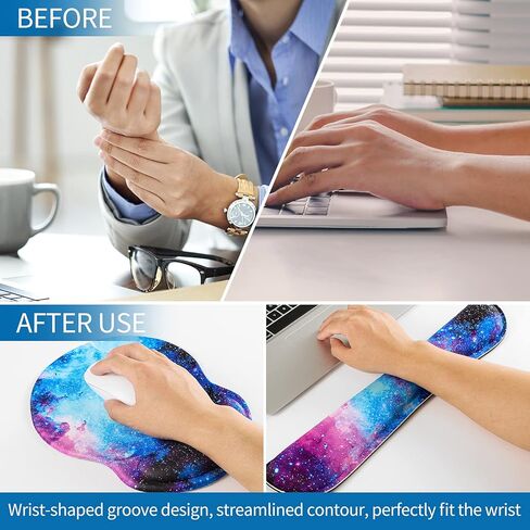 مسند معصم للوحة المفاتيح ووسادة ماوس من RICHEN مع مجموعة دعم المعصم للكمبيوتر/الكمبيوتر المحمول/Mac، والألعاب والمكتب، متينة ومريحة وخفيفة الوزن لسهولة الكتابة وتخفيف الألم (شبكة ملونة) in Kuwait