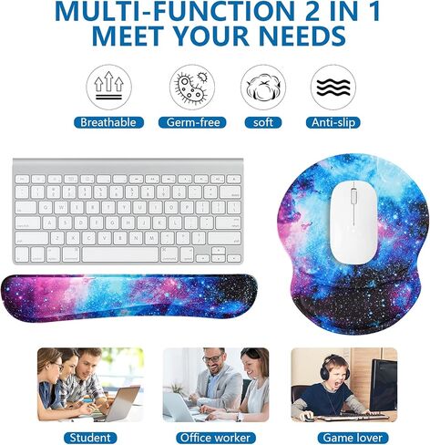 مسند معصم للوحة المفاتيح ووسادة ماوس من RICHEN مع مجموعة دعم المعصم للكمبيوتر/الكمبيوتر المحمول/Mac، والألعاب والمكتب، متينة ومريحة وخفيفة الوزن لسهولة الكتابة وتخفيف الألم (شبكة ملونة) in Kuwait