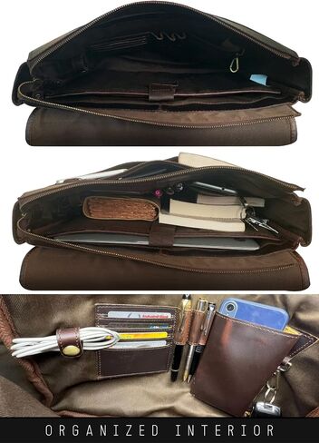 Leather Messenger Bag for Men 16" Full Grain Leather Laptop Bag Vintage Crossbody Office Satchel Travel Shoulder Bag in Saudi Arabia