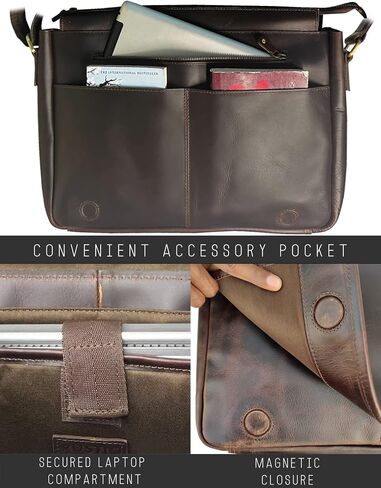 Leather Messenger Bag for Men 16" Full Grain Leather Laptop Bag Vintage Crossbody Office Satchel Travel Shoulder Bag in Saudi Arabia