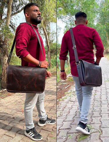Leather Messenger Bag for Men 16" Full Grain Leather Laptop Bag Vintage Crossbody Office Satchel Travel Shoulder Bag in Saudi Arabia
