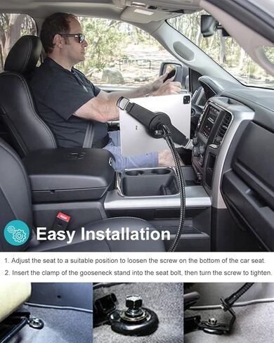 حامل كمبيوتر لوحي كبير لمقعد السيارة للشاحنة، حامل لوحي بمسمار على أرضية السيارة شديد التحمل من Aozcu مع ذراع معقوفة قوي، حامل على أرضية السيارة لجهاز iPad Pro 12.9 11 Air، Galaxy Tab، السطح، جهاز لوحي مقاس 9.7-14.5 بوصة in Kuwait