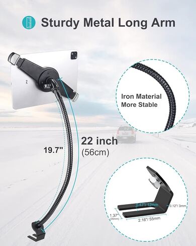 حامل كمبيوتر لوحي كبير لمقعد السيارة للشاحنة، حامل لوحي بمسمار على أرضية السيارة شديد التحمل من Aozcu مع ذراع معقوفة قوي، حامل على أرضية السيارة لجهاز iPad Pro 12.9 11 Air، Galaxy Tab، السطح، جهاز لوحي مقاس 9.7-14.5 بوصة in Kuwait