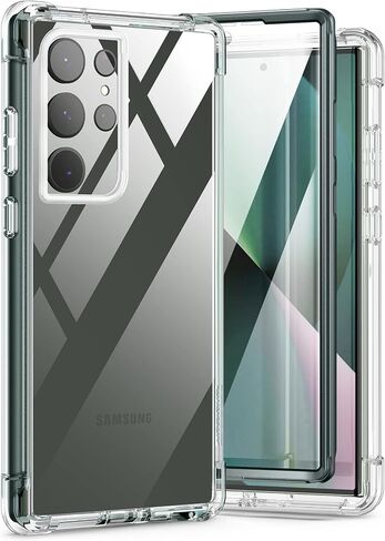 SURITCH for Samsung Galaxy S23 Ultra Clear Case 6.8" (Only), [Built-in Screen Protector] Full Body Protective Hard Shell+Soft TPU Phone Case for Samsung S23 Ultra -(Purple Edge) in Kuwait