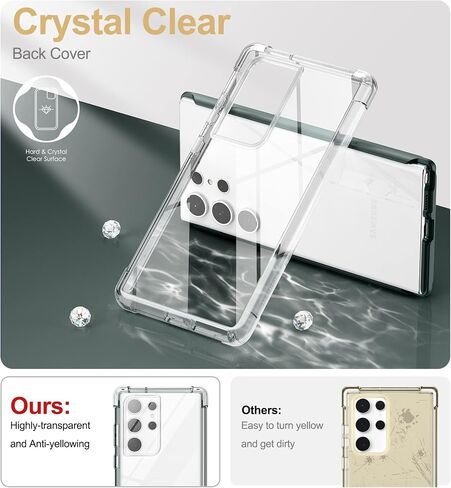 SURITCH for Samsung Galaxy S23 Ultra Clear Case 6.8" (Only), [Built-in Screen Protector] Full Body Protective Hard Shell+Soft TPU Phone Case for Samsung S23 Ultra -(Purple Edge) in Kuwait