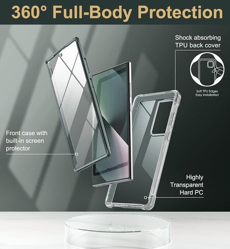 SURITCH for Samsung Galaxy S23 Ultra Clear Case 6.8" (Only), [Built-in Screen Protector] Full Body Protective Hard Shell+Soft TPU Phone Case for Samsung S23 Ultra -(Purple Edge) in Kuwait