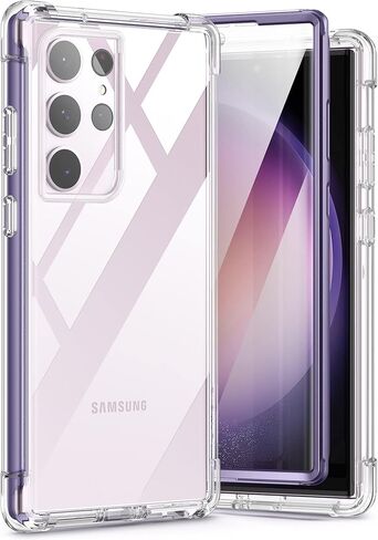 حافظة SURITCH لهاتف Samsung Galaxy S23 Ultra Clear مقاس 6.8 بوصات (فقط)، [واقي شاشة مدمج] هيكل صلب واقٍ لكامل الجسم + حافظة هاتف TPU ناعمة لهاتف Samsung S23 Ultra - (حافة أرجوانية) in Saudi Arabia