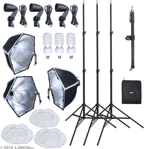 LINCO Lincostore طقم إضاءة استوديو التصوير الفوتوغرافي الذراع للفيديو الإضاءة المستمرة الظل صندوق بوم أضواء مجموعة إعداد المصباح Softbox مع مصابيح ضوء النهار AM262 in Kuwait