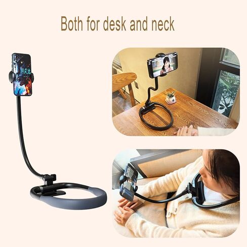 حامل الهاتف الخلوي Hochiton Lazy Bracket حول الرقبة، مشبك تثبيت مرن لتسجيل الحياة بدون استخدام اليد للرقبة، حجم الهاتف 4.7"-6" (أسود) in Kuwait