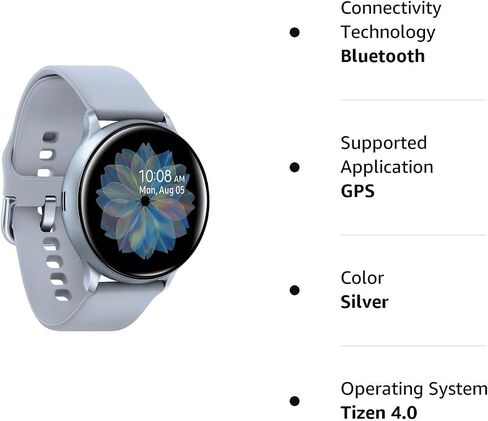 Samsung Galaxy Watch Active 2 (40mm, GPS, Bluetooth) Smart Watch with Advanced Health Monitoring, Fitness Tracking, and Long Lasting Battery, Silver, SM-R830NZSCXAR (Renewed) in Saudi Arabia