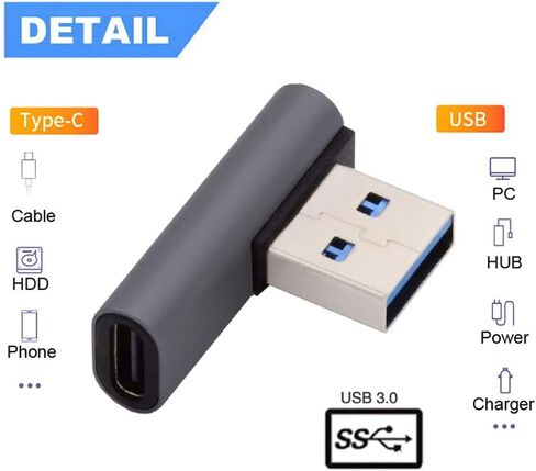 NFHK USB-C نوع C أنثى 90 درجة بزاوية أسفل إلى USB 3.0 محول بيانات ذكر لسطح المكتب المحمول in Kuwait
