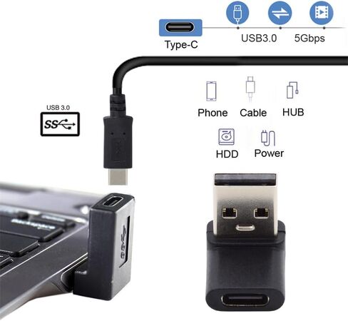 NFHK USB-C Type C Female 90 Degree Down Angled to USB 3.0 A Male Data Adapter for Laptop Desktop in Kuwait