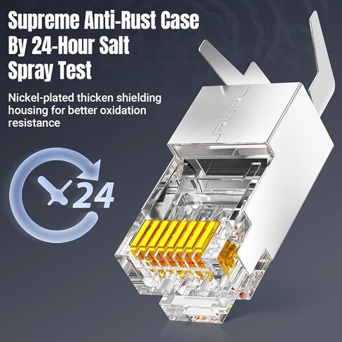 موصل AMPCOM RJ45 CAT7 (10 قطع)، حافظة نحاسية مطلية بالذهب 50u محمية FTP/STP مع ذيل مشبك أرضي خارجي لكابل شبكة 23 AWG in Kuwait