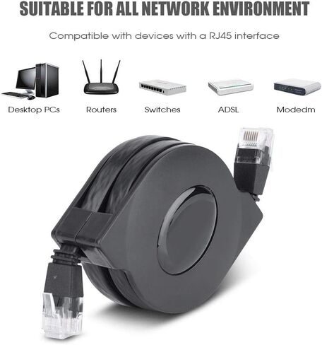 Demeras 1pc Ethernet Cable New 1m/2m Adjustable Retractable CAT6 RJ45 LAN Network Cable Cord for Modem Router, PC, Laptop, PS2 Black(2m) in Saudi Arabia