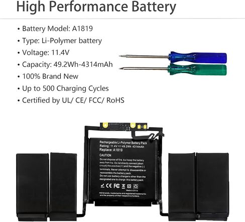 YXKC A1819 A1706 استبدال بطارية الكمبيوتر المحمول A1819 MacBook Pro 13 بوصة A1706 أواخر 2016 منتصف 2017، EMC 3071 3163 MLH12LL/A MNQG2LL/A MNQF2LL/A MLVP2LL/A MPXV2LL/A 11.4 فولت 49.2 وات 4314 مللي أمبير في الساعة in Saudi Arabia