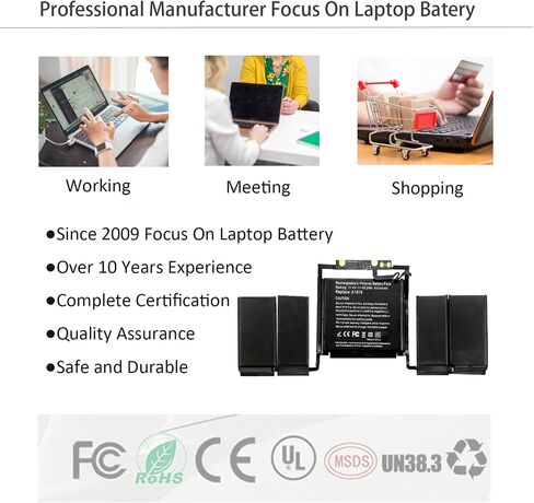 YXKC A1819 A1706 استبدال بطارية الكمبيوتر المحمول A1819 MacBook Pro 13 بوصة A1706 أواخر 2016 منتصف 2017، EMC 3071 3163 MLH12LL/A MNQG2LL/A MNQF2LL/A MLVP2LL/A MPXV2LL/A 11.4 فولت 49.2 وات 4314 مللي أمبير في الساعة in Saudi Arabia