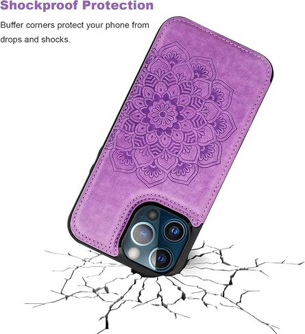 Vaburs متوافق مع محفظة iPhone 13 Pro Max مع حامل بطاقة، نمط ماندالا منقوش على شكل زهرة من جلد البولي يوريثان بأزرار مزدوجة غطاء مقاوم للصدمات لحامل السيارة المغناطيسي 6.7 بوصة (أخضر) in Saudi Arabia