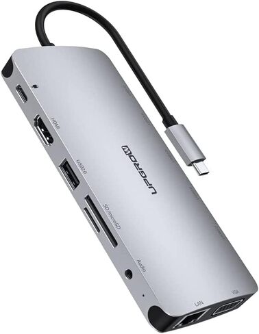 ابجرو قاعدة شحن USB C 13 في 1 مع HDMI وSD وMicro SD وRJ45 وVGA وAUX و60 واط PD وUSB 3.0 وUSB 3.0 وUSB نوع C لماك بوك in Kuwait