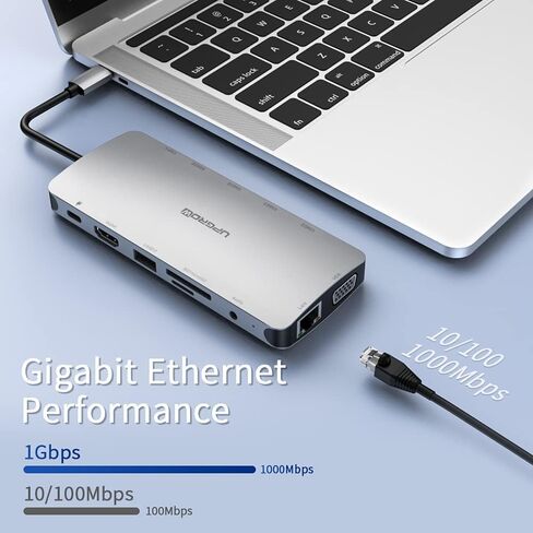 ابجرو قاعدة شحن USB C 13 في 1 مع HDMI وSD وMicro SD وRJ45 وVGA وAUX و60 واط PD وUSB 3.0 وUSB 3.0 وUSB نوع C لماك بوك in Kuwait