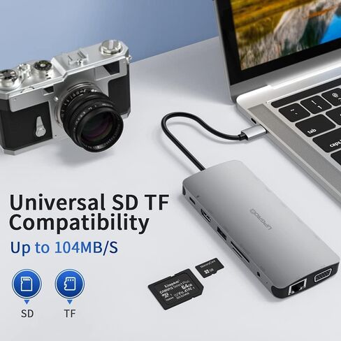 ابجرو قاعدة شحن USB C 13 في 1 مع HDMI وSD وMicro SD وRJ45 وVGA وAUX و60 واط PD وUSB 3.0 وUSB 3.0 وUSB نوع C لماك بوك in Kuwait
